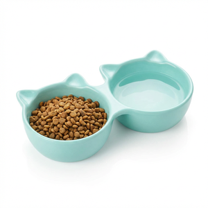 Bol double pour animaux de compagnie en forme d'oreilles de chat pour nourriture et eau, distributeur de nourriture pour plusieurs animaux domestiques - Product Image 3