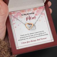 UIONEN Collier Pendentif Classique Personnalisé en Cuivre Coulé à Double Anneau Creux avec Boîte Cadeau et Carte Message - Cadeau Fête des Mères pour Elle