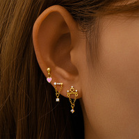 Boule ronde lune étoile piercing boucle d'oreille 925 serling argent piercing bijoux plaqué or zircone corps piercing bijoux
