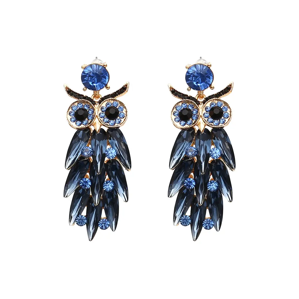 Boucles d'oreilles superposées en forme de hibou, bijoux à la mode, en verre, strass, motif animal, KER503