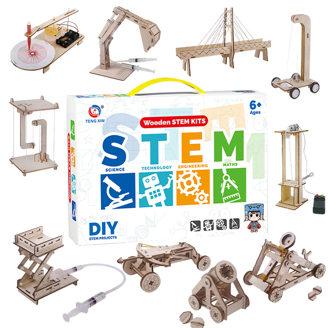 Hot Selling 10 in 1 Engineering Kit 3d Wooden Puzzle Kit Diy Wood Educational Science Toys for Children .