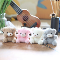 Gantungan Kunci Boneka Kelinci Putih Kawaii, Liontin Tas Kelinci Berbulu, Boneka Beruang Lucu, Mainan Mini untuk Gantungan Ransel