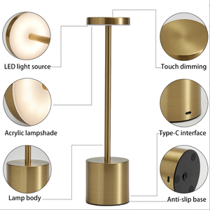 Luminária Noturna LED Portátil USB Recarregável com Toque, Regulável Sem Degraus, Minimalista de Metal para Decoração de Quarto e Casa - Product Image 3