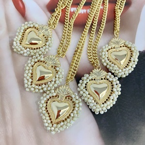 Collar de corazón con cuentas Beige de 18K sólido, Collar chapado en oro de 18 quilates, joyería bonita, collar de lujo <span class=keywords><strong>para</strong></span> mujer a la moda - Product Image 4