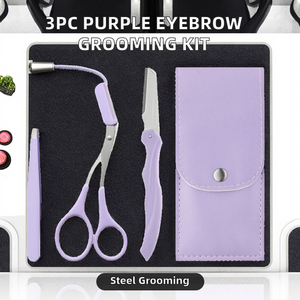 Kit de 3 Piezas para el Cuidado de las Cejas de Acero Inoxidable, Pinzas, Tijeras, Depiladora, Juego de Herramientas de Maquillaje Color Morado - Product Image 2