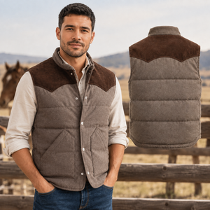 Gilet Western Homme Rembourré à Contre-joint Contrastant et Fermeture à Boutons-Pression, Gilet de Ranch Chaud Décontracté, Vêtement d'Extérieur Style Cowboy, Logo Personnalisé, Vêtement de Travail - Product Image 1