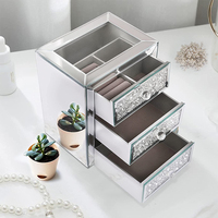 Boîte à bijoux en verre miroir à 3 tiroirs, boîte de rangement de bijoux en verre de diamant écrasé multicouche pour femmes