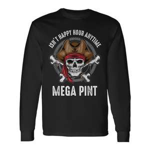 T-Shirt a Maniche Lunghe Mega Pint con Design Teschio Pirata, Collo Tondo, Unisex per Adulti, Promozionale - Product Image 1