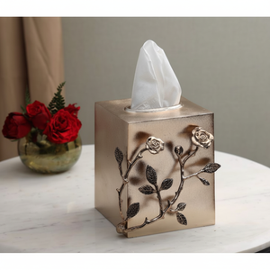 กล่องทิชชู่ทองเหลืองและอลูมิเนียมลายกุหลาบโบราณกล่องใส่กระดาษทิชชู่ - Product Image 1