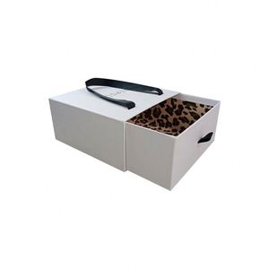 Boîte cadeau de luxe en papier kraft brun écologique, faite à la main, avec logo personnalisé, poignées en ruban et tiroirs coulissants portables - Product Image 6