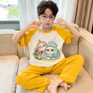 <span class=keywords><strong>Pyjama</strong></span> pour <span class=keywords><strong>garçon</strong></span> à manches courtes à motifs personnalisés, ensemble d'été fin en coton pour enfants, vêtements de maison pour adolescents et collégiens - Product Image 2