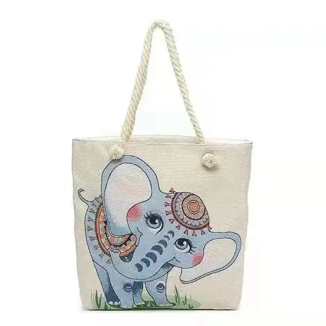 Elephant Head Vector Canvas Tote Bag,Fashion Large Capacity Handbag for Women Travel 