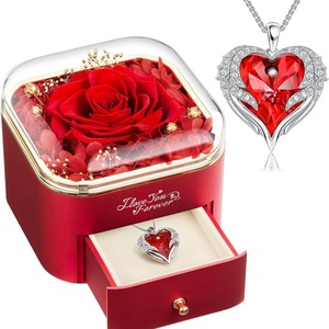 Élégant collier pendentif ailes de zircon coeur rouge avec boîte-cadeau et carte de message cadeau de la Saint-Valentin à ma femme - Product Image 1