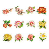 Lot de 12 épingles de revers florales en métal, en alliage de zinc, émail souple et dur, impression UV, broches Floraw pour vêtements et sacs à dos