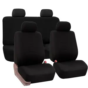 Car Seat Covers Set Front Seats and Rear Bench Polyester Cover Black