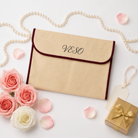 Pochette de rangement pour peigne en toile de coton rose de luxe avec rabat, miroir et logo personnalisé OEM imprimé, idéale pour bijoux et cadeaux