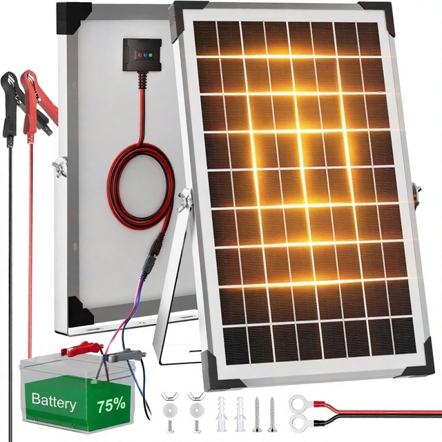 SUNRY High Efficiency Solar Battery Trickle Charger 10W 12V IP67 Rated 3.2mm Tempered Glass Monocrystalline Solar Panel for Car