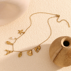 Phổ biến đại dương loạt đồ trang sức xỉn màu miễn phí 18K mạ vàng thép không gỉ ốc xà cừ Sao vỏ thả Choker Vòng cổ - Product Image 3