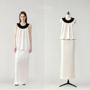 Conjunto de Dos Piezas con Cuentas de Proveedor OEM: Top Corto sin Mangas y Falda Maxi de Satén Mate, Atuendo Formal de Lujo para Resort, Directo de Fábrica China - Product Image 1