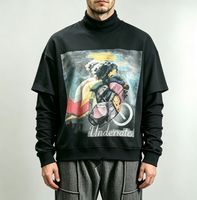 T-shirts Hip Hop pour hommes DTG Front 220 grammes, écologiques, manches longues, 100% coton noir vintage, anti-rétrécissement, jersey épais et ample.