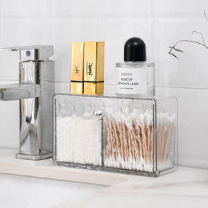 Transparent Cosmetic Storage Box Rectangle Punch Free Standing Type For Cotton Swabs Pads Makeup Brushes Lipstick Organizer - Product Image 1