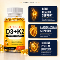 Capsules de Vitamine D3 K2 en Gélules Molles 5000 UI à l'Huile de Coco pour les Os, l'Immunité et le Cœur, 120 Unités MK7