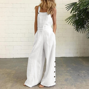 Mono Largo <span class=keywords><strong>de</strong></span> <span class=keywords><strong>Lino</strong></span> Holgado para Mujer, Estilo Veraniego, Sin Mangas, con Tirantes, Pantalones Anchos con Botones, Talla Grande 5XL - Product Image 2