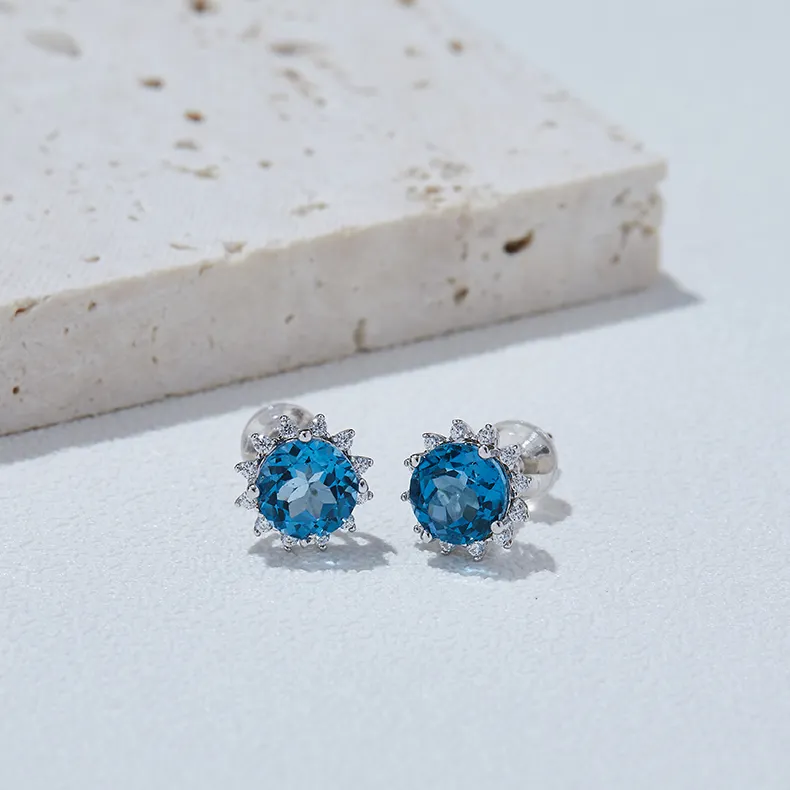 2023 Simple S925 Silver Plated White Gold Natural Blue Crystal Stud Earrings for Women