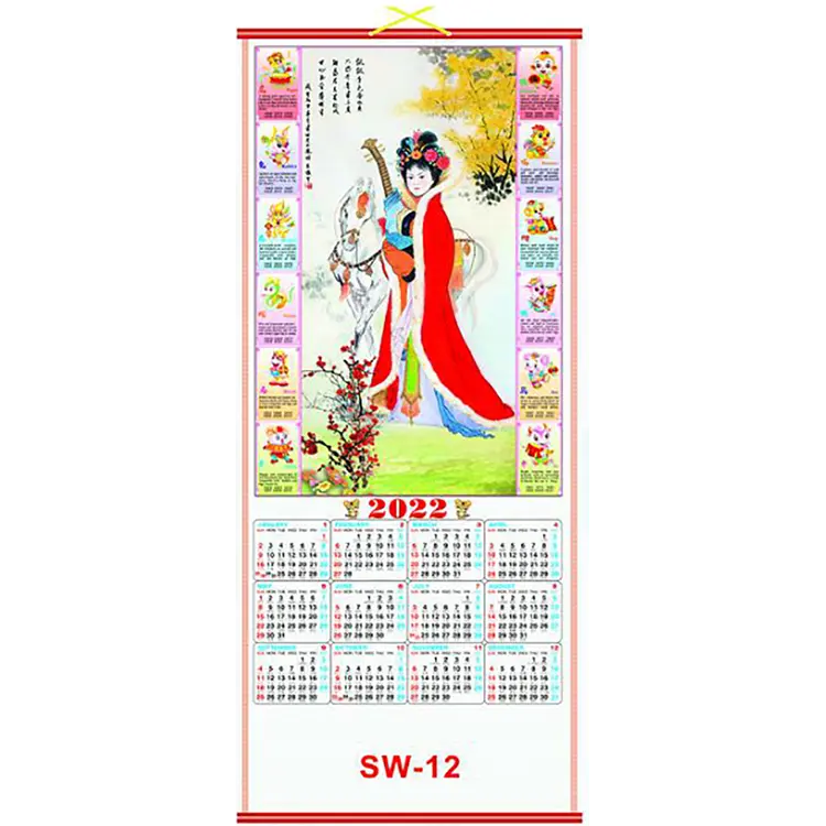 Cane Paper Wall Scroll Calendar Neue heiße Produkte auf dem Markt Chinesischer Großhandel Wandkalender