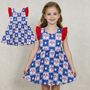 RTS Boutique 4th of July USA Flag Star Princess Cute A-Line Ruffles Dress Breathable Casual Summer Sister Girls Dress <b>Clothes</b> - Product Image 1