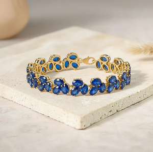 Pulsera de Plata con Zafiro Azul Ovalado, Pulsera de Zafiro Azul Hecha a Mano, Joyería con Piedra de Nacimiento - Product Image 3