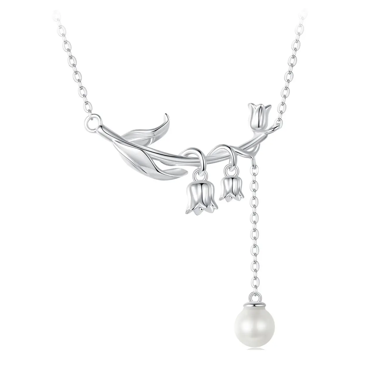Vente en gros de bijoux de mode pour femmes S925 pendentif en perles d'orchidées cloches en argent Sterling collier exquis de fleurs pour femmes