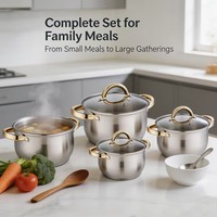 Ensemble de casseroles modernes en acier inoxydable triple couche, écologiques, compatibles lave-vaisselle, avec couvercles en verre, compatibles induction