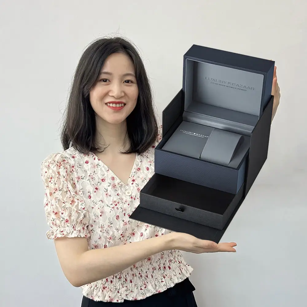 Luxury High Quality Custom Logo Black Cardboard Paper Gift Packaging Display Single Watch Box Case With Foam Insert