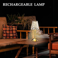 Lampe de table portable sans fil à commande tactile, rechargeable, 3 couleurs, intensité variable en continu, alimentée par batterie, lampe de nuit en cristal, lampes de bureau