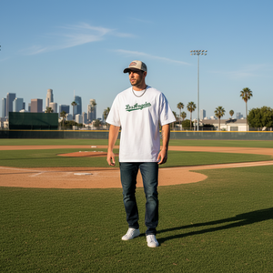 T-shirt Lulu tinta unita con stampa Los Angeles Baseball Modello 215 Prodotto in Messico - Product Image 3