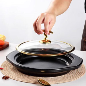 Casserole électrique en céramique à fond plat avec couvercle en verre doré résistant à la chaleur pour hôtel Casserole pour crevettes à l'ail - Product Image 3