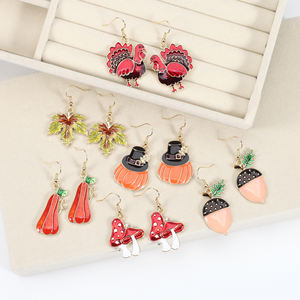 2023 Nieuwe Thanksgiving Dag Oorbellen Voor Vrouwen Meisjes Mode Sieraden Thanksgiving Paddenstoel Esdoornblad Kalkoen Corn Fall Oorbellen - Product Image 5