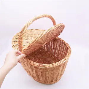 Good Quality Handmade Eco Friendly Holiday Custom Made Wicker PP Rattan Picnic Fruit Storage Basket New Design