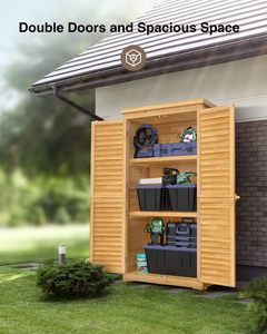 Abri de jardin extérieur à double porte, verrouillable, étanche, en bois de <span class=keywords><strong>sapin</strong></span>, avec <span class=keywords><strong>3</strong></span> étagères réglables pour l'organisation du jardin et de la cour. - Product Image 6