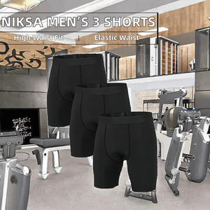 Niksa Lot de 3 shorts de sport pour hommes à taille haute et élastique pour le sport, la remise en forme, le jogging et la course à pied (1004 L) - Product Image 2