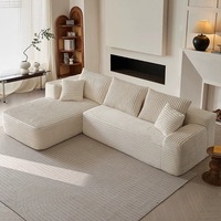Canapé d'angle modulable en velours côtelé, style crème, minimaliste italien, écologique, amovible et lavable pour salon