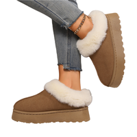 Bottes d'hiver décontractées pour femmes en daim de vache véritable, doublées de laine de mouton, à enfiler, à semelle plate épaisse, plateforme, chaudes, courtes et thermiques