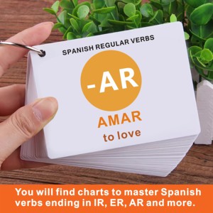 Cartes d'apprentissage populaires pour verbes réguliers et verbes à affixes, avec anneau métallique, tableaux de verbes AR/ER/IR pour étudiants et débutants - Product Image 2