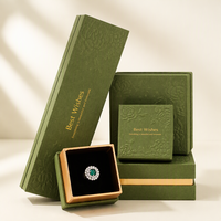 Boîtes à bijoux en papier gaufré vert personnalisées avec bordure dorée pour collier, bague, boucles d'oreilles et bracelet, emballage cadeau