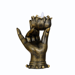 Bougeoir en résine religieuse en forme <span class=keywords><strong>de</strong></span> lotus bouddhiste, porte-bougie en polyrésine, statue <span class=keywords><strong>de</strong></span> la <span class=keywords><strong>main</strong></span> <span class=keywords><strong>de</strong></span> <span class=keywords><strong>Bouddha</strong></span> - Product Image 1
