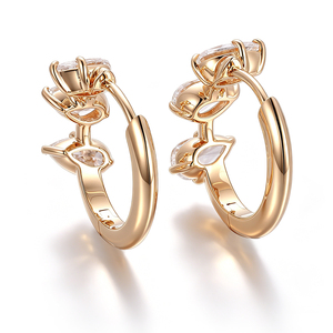 Bijoux fins coréens, boucles d'oreilles créoles personnalisées, ensemble de boucles d'oreilles avec diamants de laboratoire taille poire 0,2 carat*6, boucles d'oreilles en or style célébrité - Product Image 2