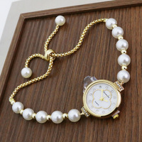 Montre à quartz pour femme avec petit cadran rond, bracelet élégant en perles, montre-bracelet pour femmes, Reloj Mujer