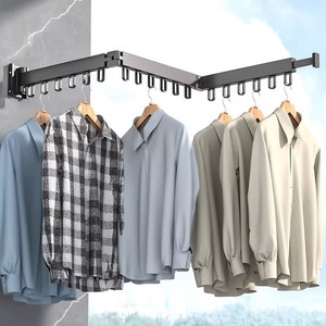 Séchoir à linge mural télescopique pliable en acier carbone, type push-pull, pour usage intérieur - Product Image 3