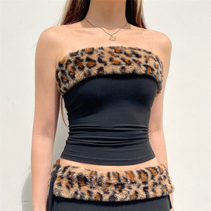 2025 Sexy Strapless Top Shorts Suit Plush <span class=keywords><strong>Leopard</strong></span> <span class=keywords><strong>2</strong></span> piezas Set Trajes para mujeres - Product Image 5